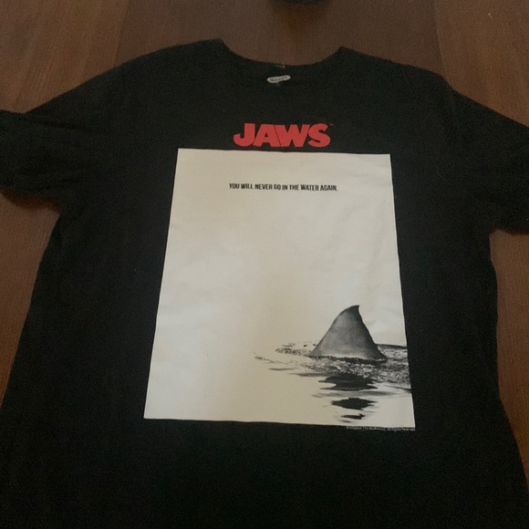 Jaws Old Navy Black in white Tee. “YOU WILL NEVER GO IN THE WATER AGAIN” - Picture 1 of 2